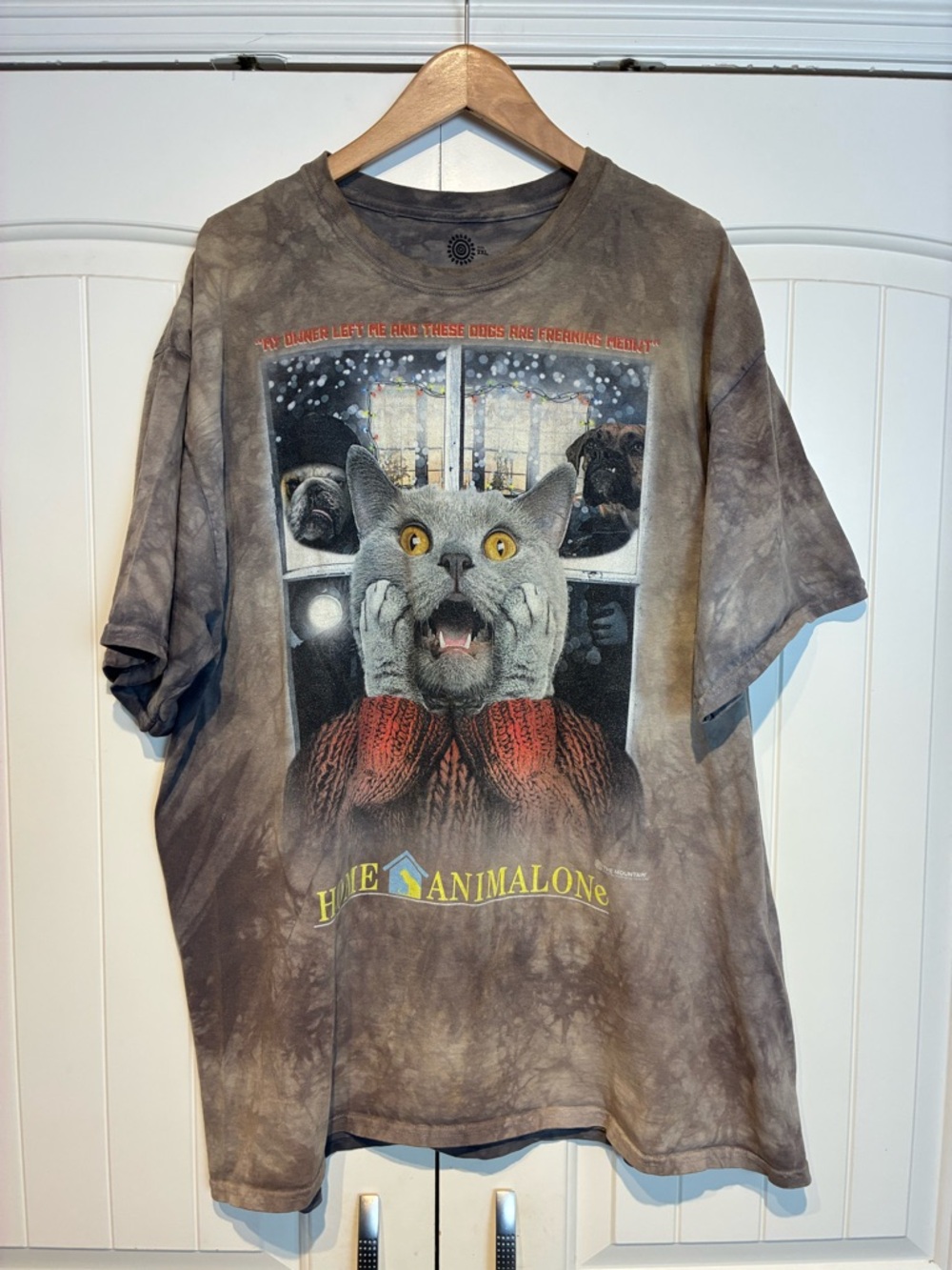 The Mountain Gray Brown Tie-Dye Cat Horror Graphic Short Sleeve Tee Size XXL